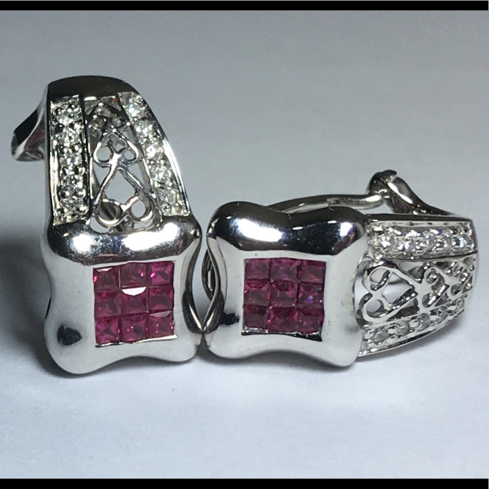 14k White Gold Sapphire Diamond Earrings